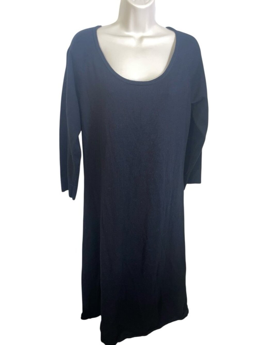 GARNET HILL Women's Size XL 100% Cotton Black Knit Midi Dress Long Sleeve